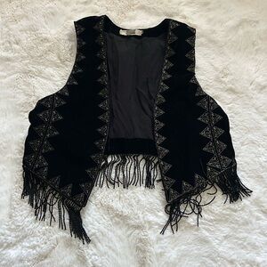 Gimmicks by BKE Black Fringe Vest with Silver Accents